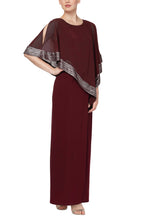 SL Fashion Scoop Neck Sleeveless Asymmetrical Cape Overlay with Metallic Detail Solid Slit Back ITY Dress-0