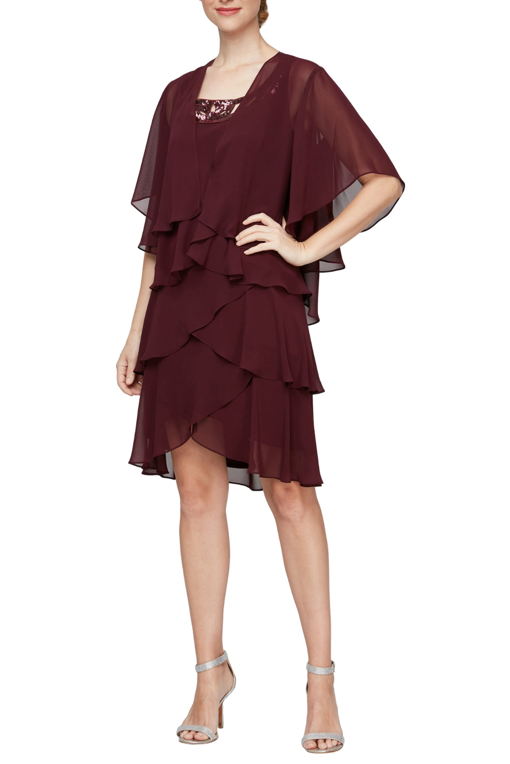 SL Fashions Chiffon Tier Jacket Dress-0