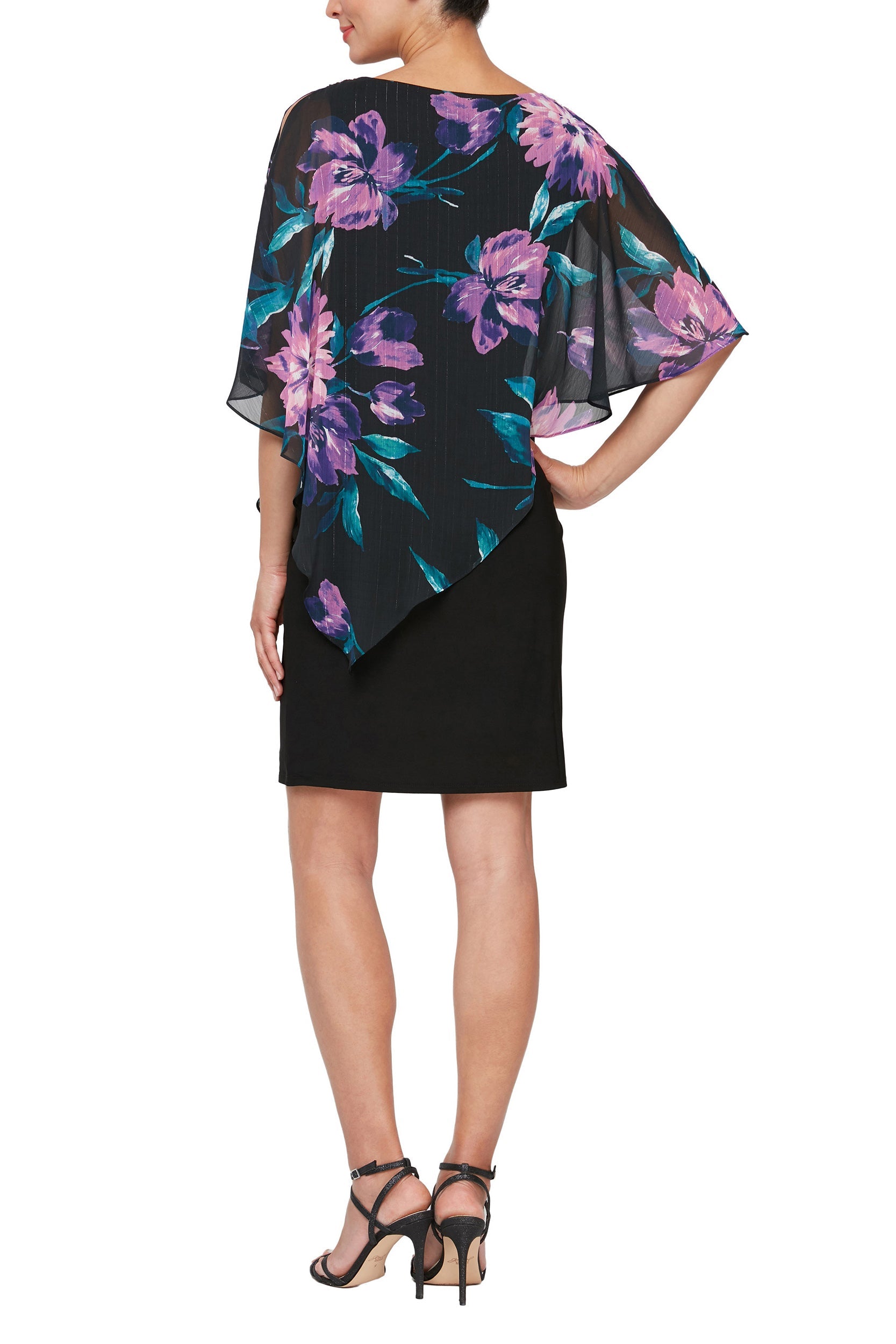 SL Fashion Boat Neck Embellished Shoulder Asymmetrical Multi Print Chiffon Overlay Jersey Dress-1