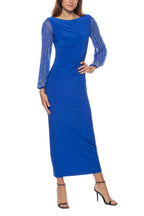 Marina Beaded Long Sleeves Elastic Cuffs Bateau Neckline Back Zip Closure Sheath Gown Dress (Plus Size)-0