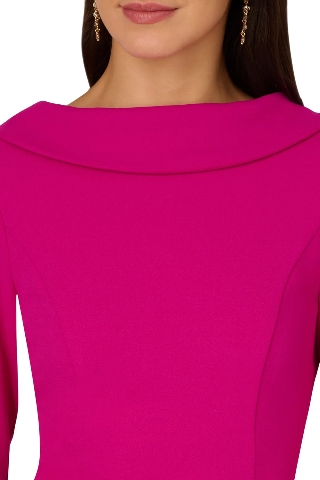 Adrianna Papell Pink Flambe Cowl Neckline V-Back Zipper Closure Three Quarter Sleeves Knee-Length Sheath Dress-2