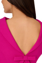 Adrianna Papell Pink Flambe Cowl Neckline V-Back Zipper Closure Three Quarter Sleeves Knee-Length Sheath Dress-3