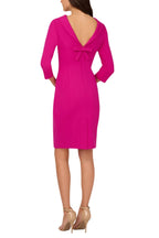 Adrianna Papell Pink Flambe Cowl Neckline V-Back Zipper Closure Three Quarter Sleeves Knee-Length Sheath Dress-1