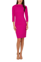 Adrianna Papell Pink Flambe Cowl Neckline V-Back Zipper Closure Three Quarter Sleeves Knee-Length Sheath Dress-0