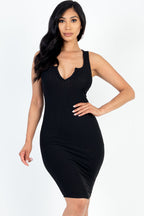 Casual Ribbed Split Neck Bodycon Dress (CAPELLA)-5
