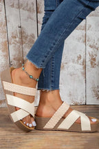 Braided Detail Criss Cross Platform Slippers-2