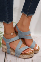 Hollow Out Velcro Leather Wedge Sandals-0