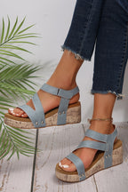 Hollow Out Velcro Leather Wedge Sandals-3