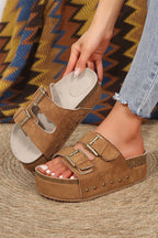 Suede Buckle Decor Footbed Sandal Slippers-0