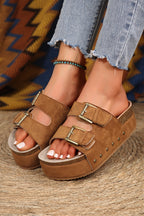 Suede Buckle Decor Footbed Sandal Slippers-2