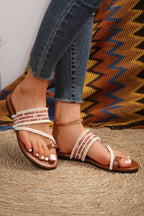 Beaded Embroidered Braided Strap Thong Slippers-4