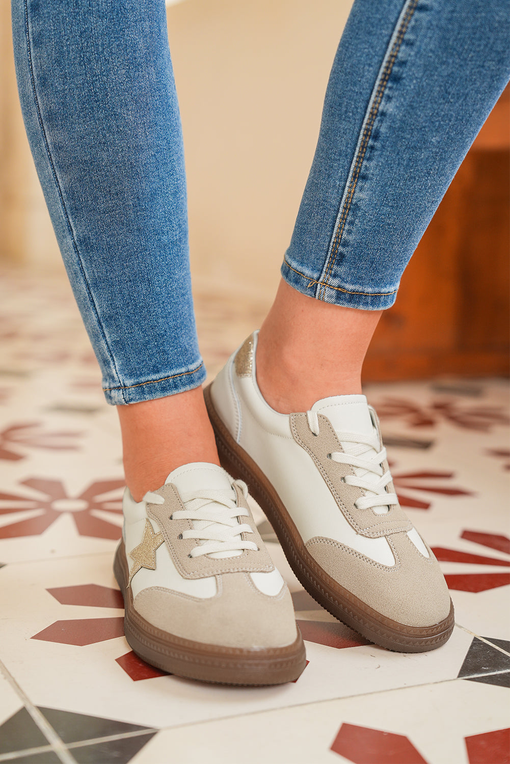 Avani Shimmer Star Patch Lace up Retro Flattie-1