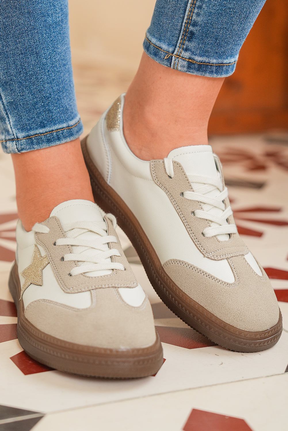 Avani Shimmer Star Patch Lace up Retro Flattie-2