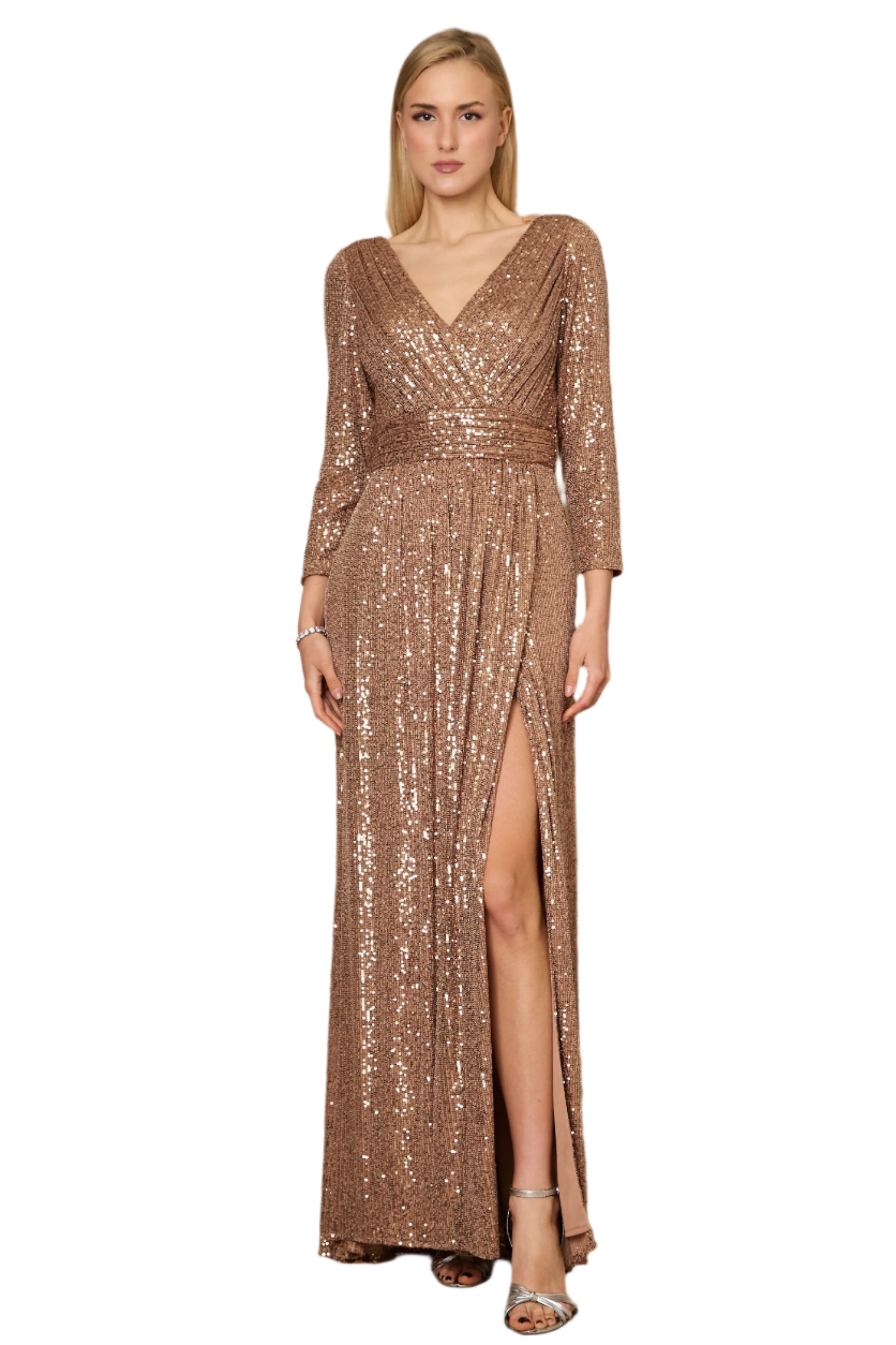 Dylan & Davids 3/4 Sleeve Sequin Beaded Gown-8