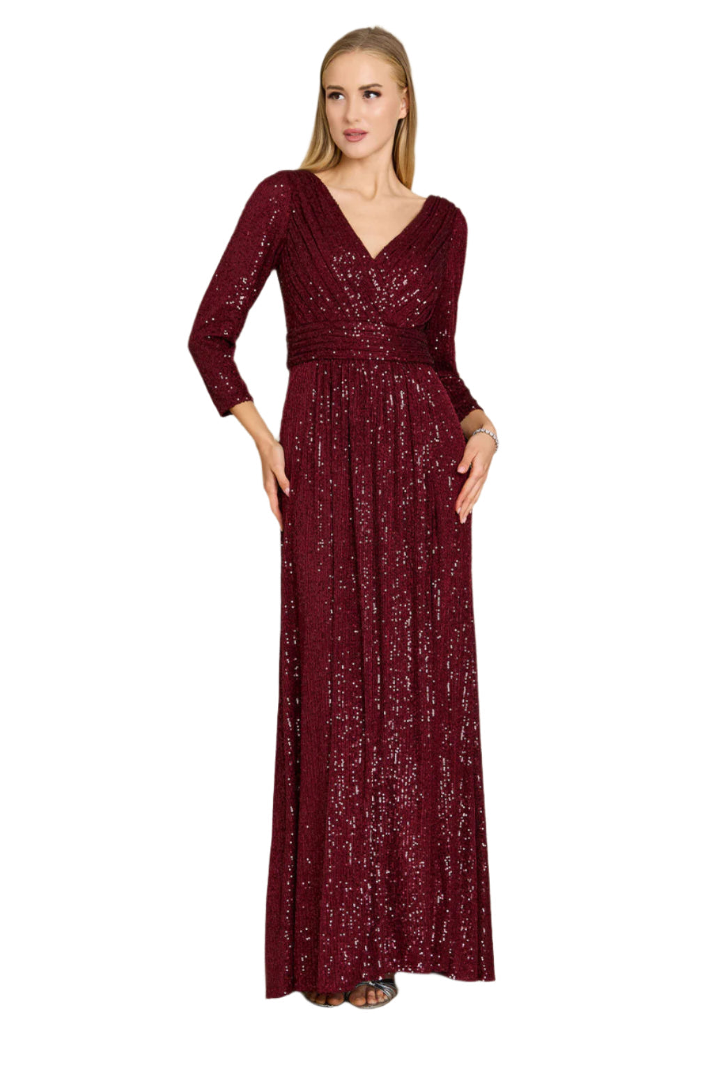 Dylan & Davids 3/4 Sleeve Sequin Beaded Gown-7