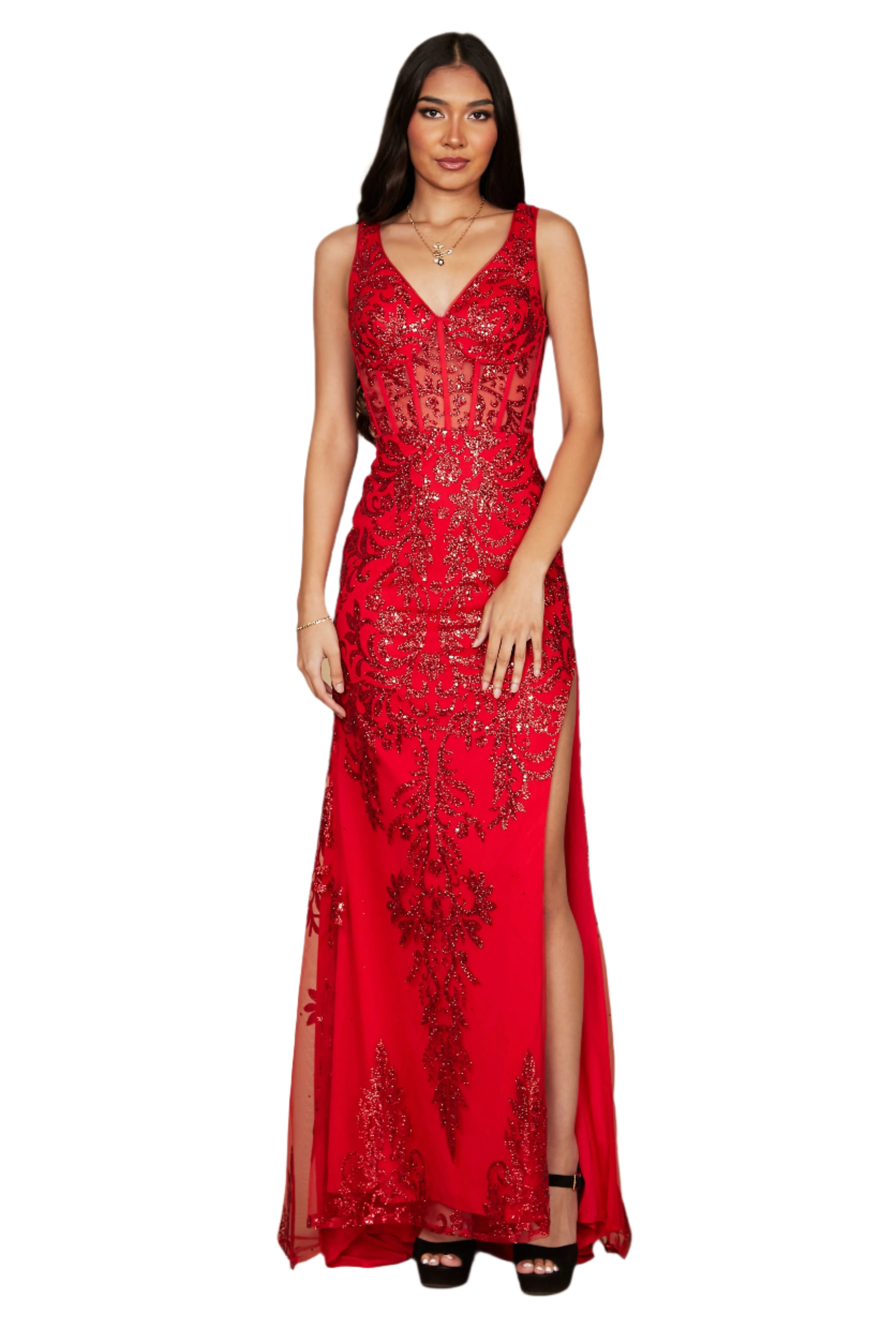 Kos Couture Sequin Corset-Style Bodice Formal Gown Prom Dress