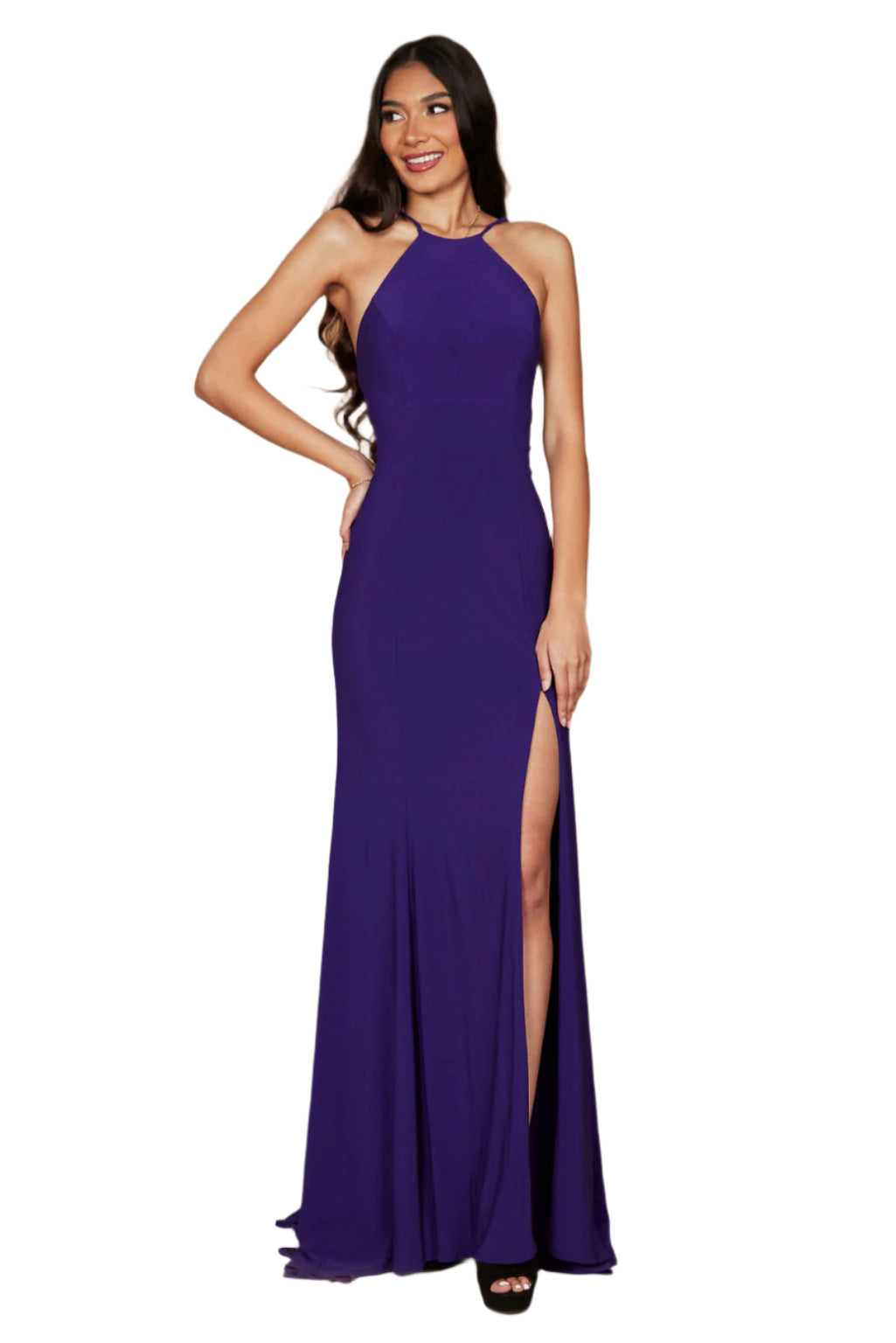 Dylan and Davids Full-Length Fitted Open Back Jersey Prom Dress-3
