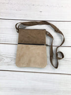 Suede Embroidered Taupe and Blue Five Zipper Crossbody Bag-8