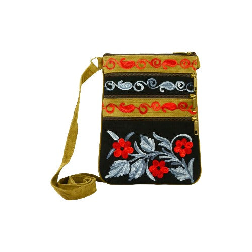 Black And Grey Suede Embroidered Cross-Body Bag-4