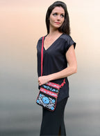 Suede Embroidered Red And Blue Five Zipper Cross-Body Bag-0