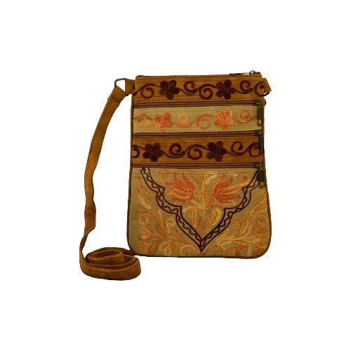 Suede Embroidered Five Zipper Cross-Body Bag-5