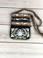 Suede Embroidered Mint and Black Five Zipper Crossbody Bag-4