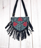 Handmade Green and Red Suede Embroidered Heart Shaped Bag-6