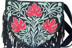 Handmade Green and Red Suede Embroidered Heart Shaped Bag-8