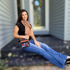 Black And Grey Suede Embroidered Cross-Body Bag-2