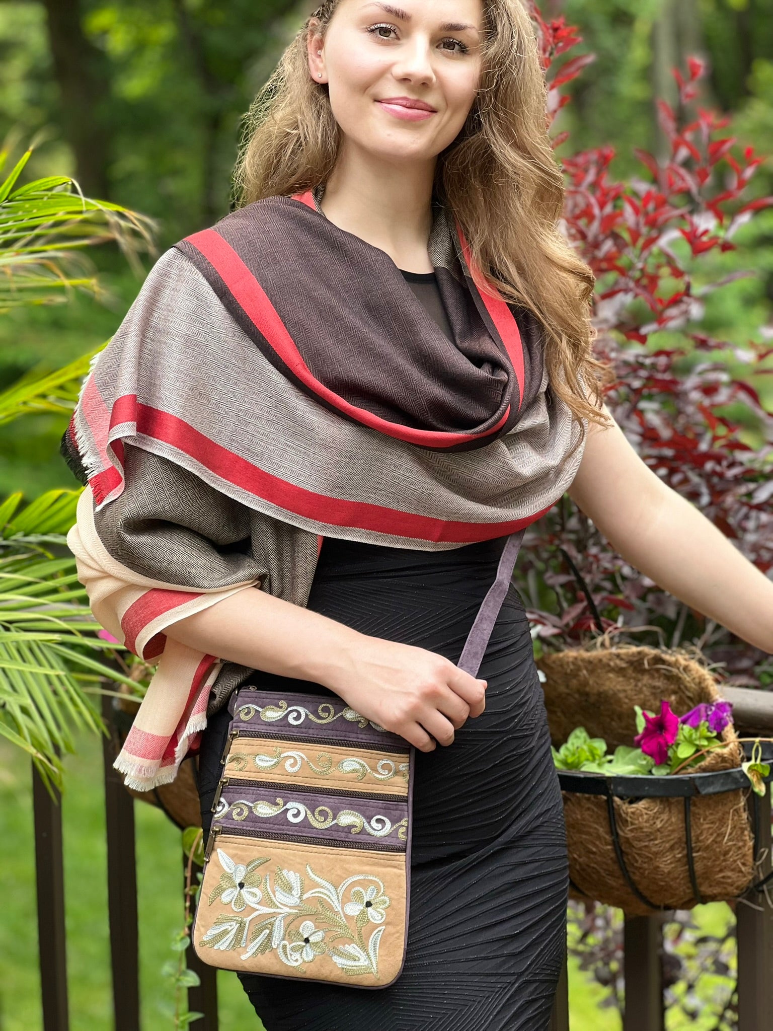 Suede Embroidered Five Zipper Cross-Body Bag-5