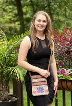 Suede Embroidered Taupe and Blue Five Zipper Crossbody Bag-5