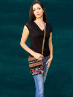 Black And Grey Suede Embroidered Cross-Body Bag-0