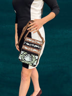 Suede Embroidered Mint and Black Five Zipper Crossbody Bag-2