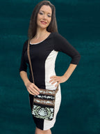 Suede Embroidered Mint and Black Five Zipper Crossbody Bag-1