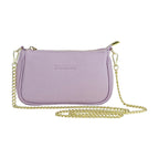 RB1022CI | Small Made in Italy Genuine Leather Bag with Removable Chain Strap. Shiny Gold metal zipper closure and Accessories - Lilac color - Dimensions: cm 20 x 12 x 6-1