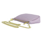 RB1022CI | Small Made in Italy Genuine Leather Bag with Removable Chain Strap. Shiny Gold metal zipper closure and Accessories - Lilac color - Dimensions: cm 20 x 12 x 6-3