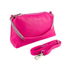 RB1025BE | Women's Hand Bag with double zipper in Genuine Leather Made in Italy. Adjustable leather shoulder strap. Shiny Nickel hardware - Fuxia color - Dimensions: cm 26 x 14 x 9-0
