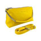 RB1025R | Women's Hand Bag with double zipper in Genuine Leather Made in Italy. Adjustable leather shoulder strap. Polished Nickel hardware - Yellow color - Dimensions: 26 x 14 x 9 cm.-0