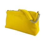 RB1025R | Women's Hand Bag with double zipper in Genuine Leather Made in Italy. Adjustable leather shoulder strap. Polished Nickel hardware - Yellow color - Dimensions: 26 x 14 x 9 cm.-2