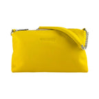 RB1025R | Women's Hand Bag with double zipper in Genuine Leather Made in Italy. Adjustable leather shoulder strap. Polished Nickel hardware - Yellow color - Dimensions: 26 x 14 x 9 cm.-3