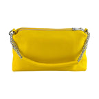 RB1025R | Women's Hand Bag with double zipper in Genuine Leather Made in Italy. Adjustable leather shoulder strap. Polished Nickel hardware - Yellow color - Dimensions: 26 x 14 x 9 cm.-4