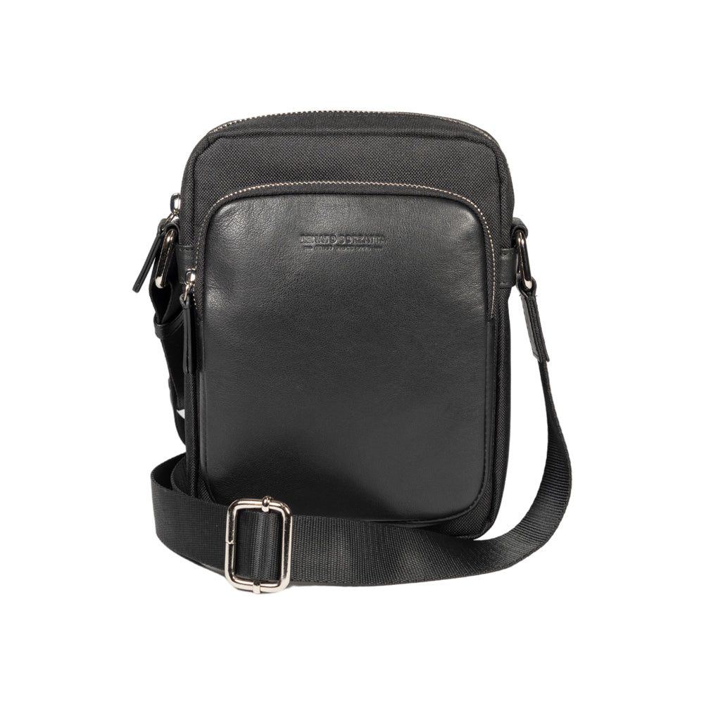 RB2002A | Nylon/Vera Leather Shoulder Bag, with light grain. Zipper closure and adjustable shoulder strap - Black color - Size: 15.5 x 21 x 7 cm. Packaging: Non-Woven Fabric Bag-1