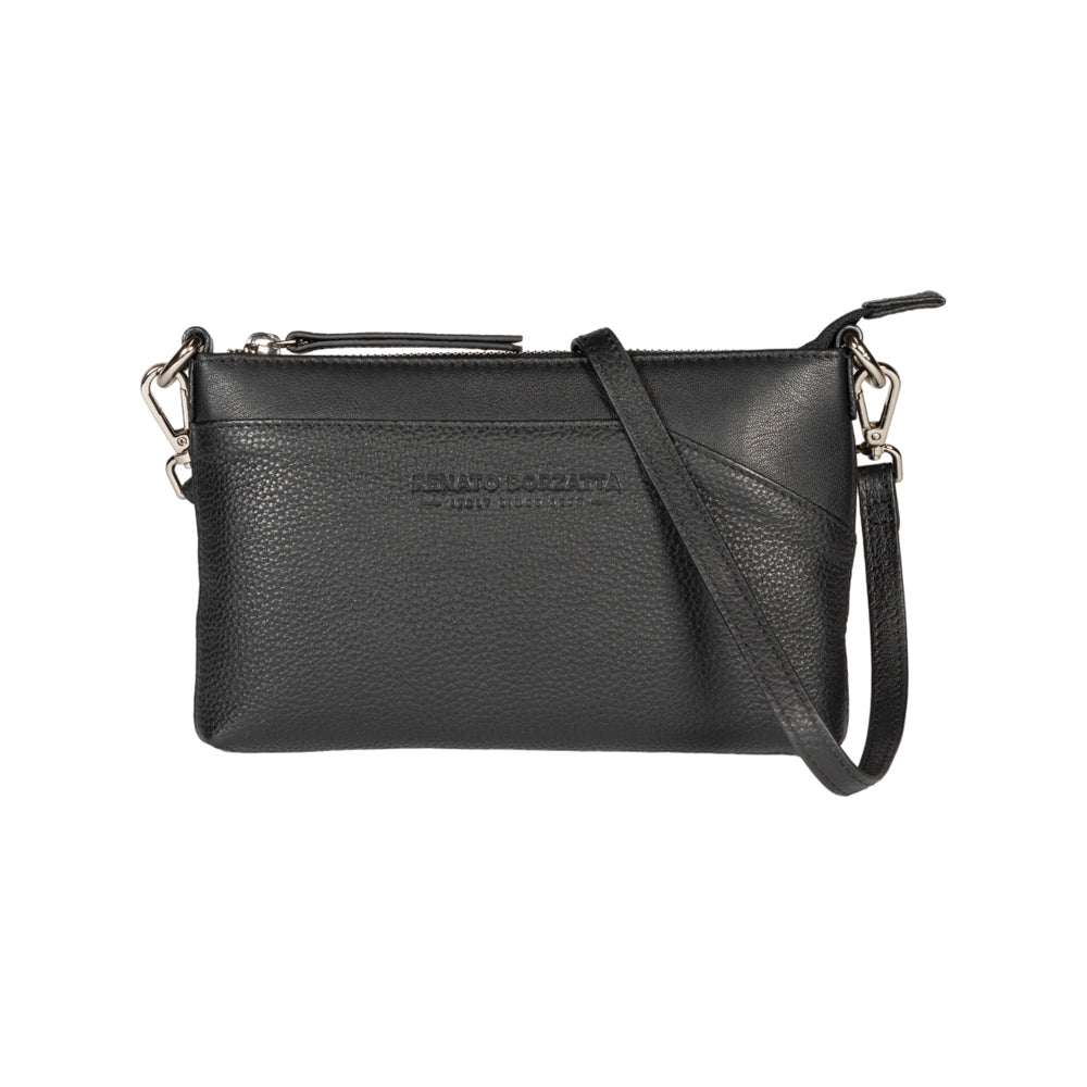 RB2003A | Genuine full-grain leather shoulder/wrist bag, dollar/light grain. Removable shoulder strap and handle. Black color. Dimensions: 22 x 14 x 2.5 cm. Packaging: Non-Woven Fabric Bag-0