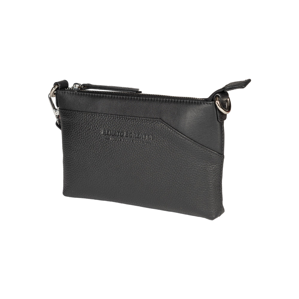 RB2003A | Genuine full-grain leather shoulder/wrist bag, dollar/light grain. Removable shoulder strap and handle. Black color. Dimensions: 22 x 14 x 2.5 cm. Packaging: Non-Woven Fabric Bag-2