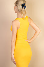 Casual Ribbed Split Neck Bodycon Dress (CAPELLA)-2