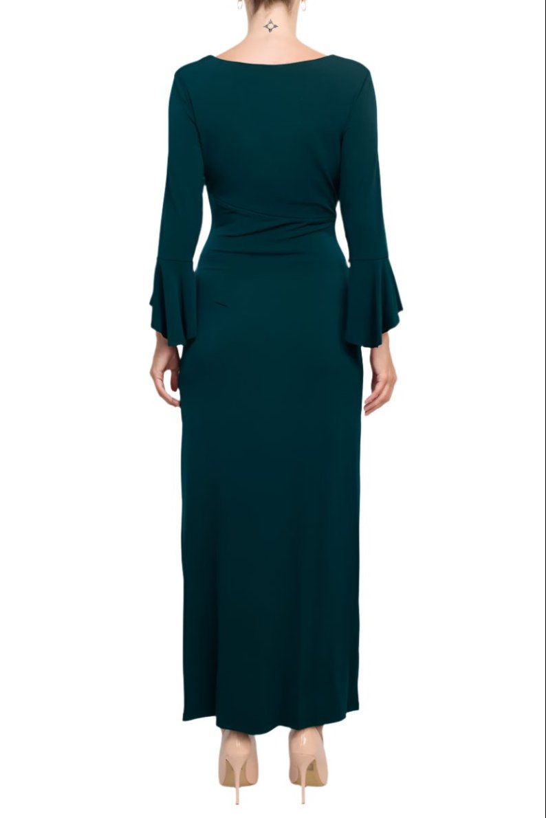 Connected Apparel Bell Sleeve Gathered Waist Gown-1