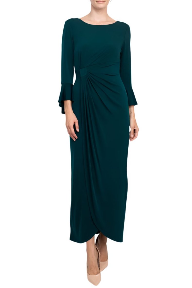 Connected Apparel Bell Sleeve Gathered Waist Gown-0