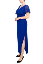 Connected Apparel V-Neck Flutter Chiffon Sleeve Solid Column Matte Jersey Gown-1