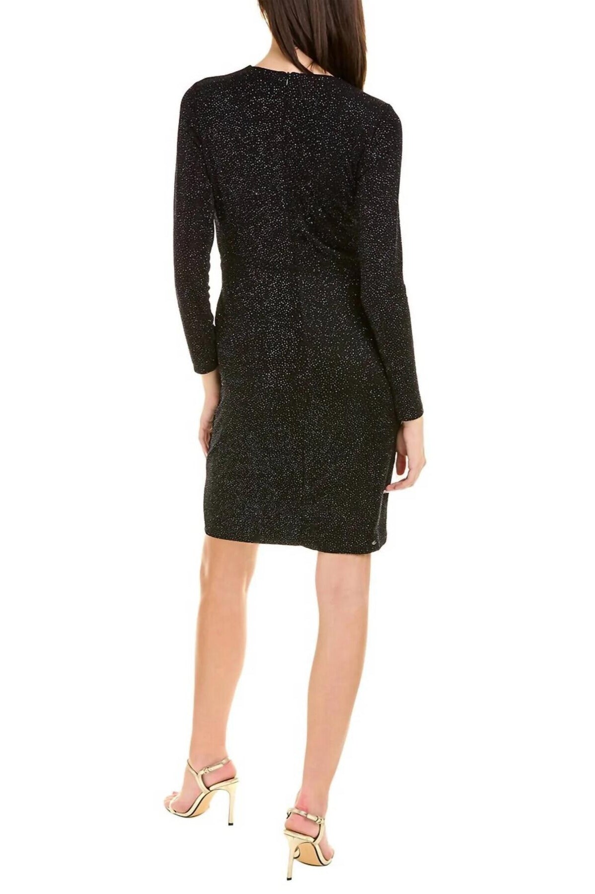 London Times Long Sleeve Shirred Surplice Side Flounce Dress-1