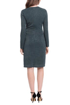 London Times Long Sleeve Shirred Surplice Side Flounce Dress-3